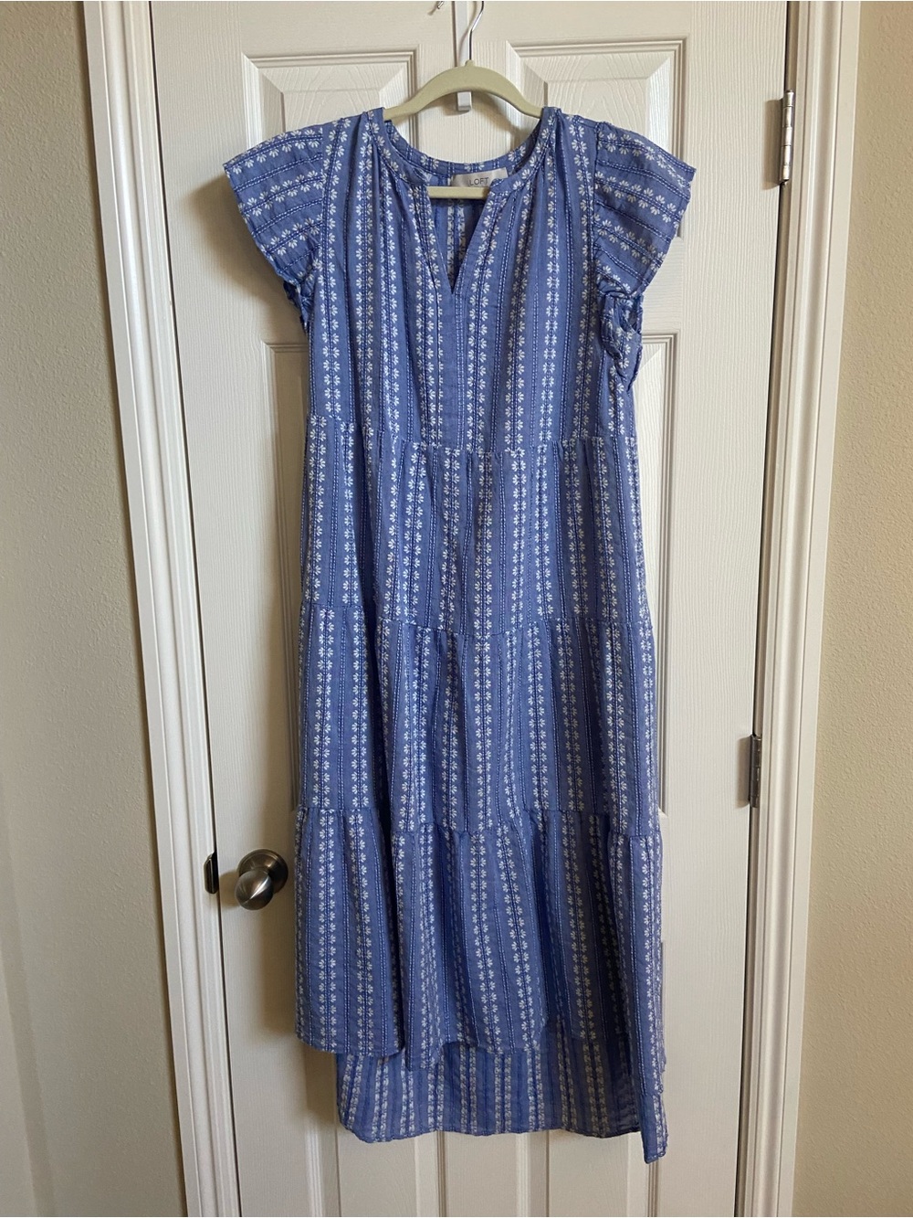 LOFT Blue and White Floral-Print Dress